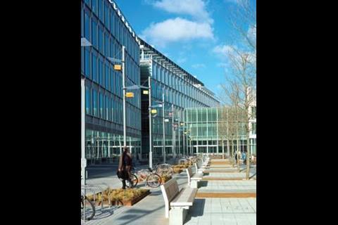 The Media Village buildings sit on a central street.